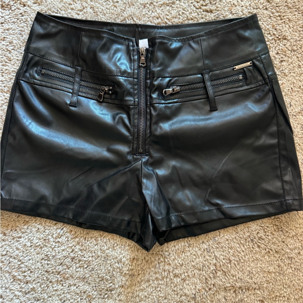 Black Faux Leather Women Shorts